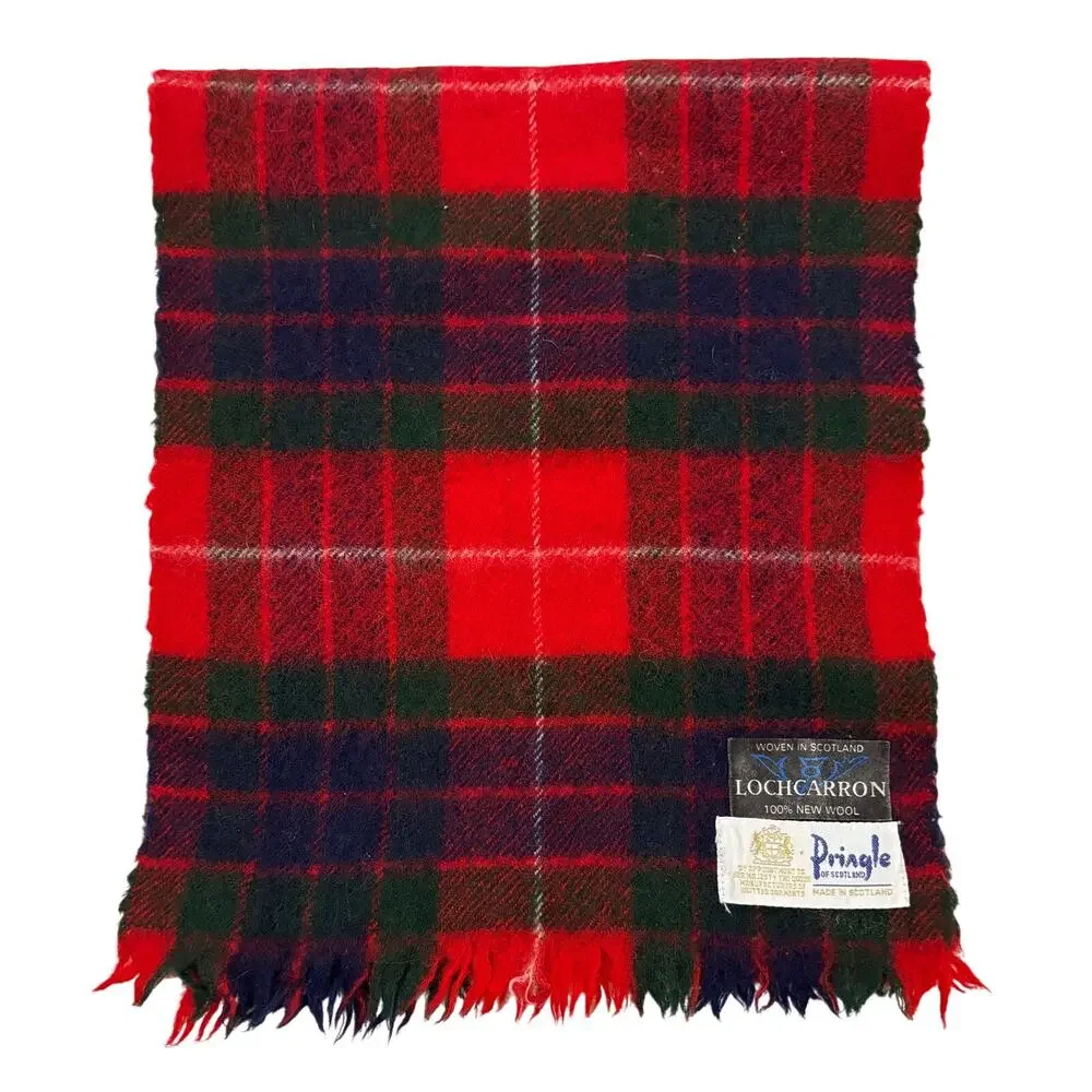 15-97(2) LOCHARRAN Vintage 100% New Wool Plaid Scarf Red 48